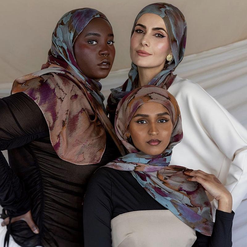 Watercolour Floral Printed Modal Breathable Soft Cotton Rayon Muslim Hijab Viscose Woven Islamic Turban Modal Women Shawls Scarf