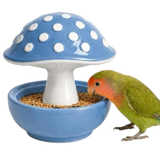 Jijijing Mushroom Bird Feeding Bowl, No Mess Pet Cage Feeder, Covered Food or Water Bowl for Small Animals Budgie Cockatiel Hamster