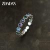 925 Silver 4mm Round Rainbow Zircon Rings for Women Girls Fashion Wedding Jewelry