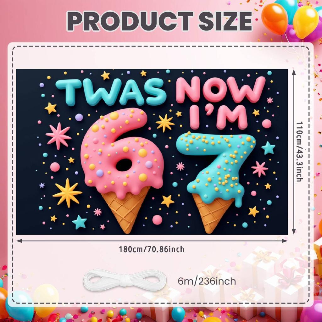Kids Party Banner Ice Cream Shape 7th Birthday Display Number 7 Background Pink Blue Number 6 Backdrop For Indoor Decoration