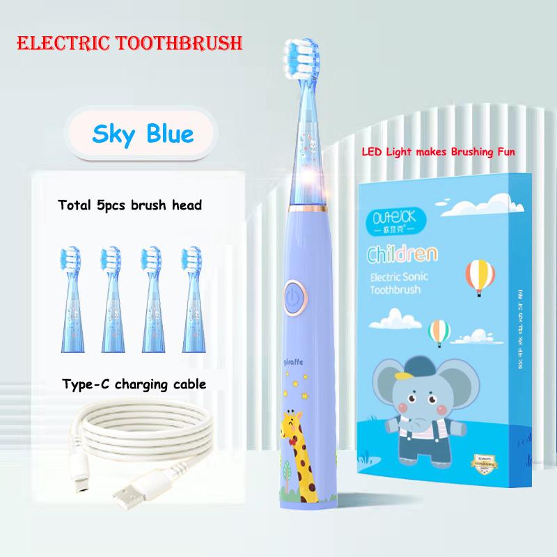 Kids Sonic Electric Toothbrush Cartoon with Colorful LED Light IPX7 Waterproof Rechargeable Overall Clean Teeth Oral Care Toothbrush