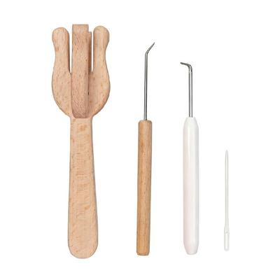 Anfänger Holz Webwerkzeug 4 Stifte Holz Strickgabel mit gebogener Spitze Stricknadel und Nähnadel Für Schals Mütze