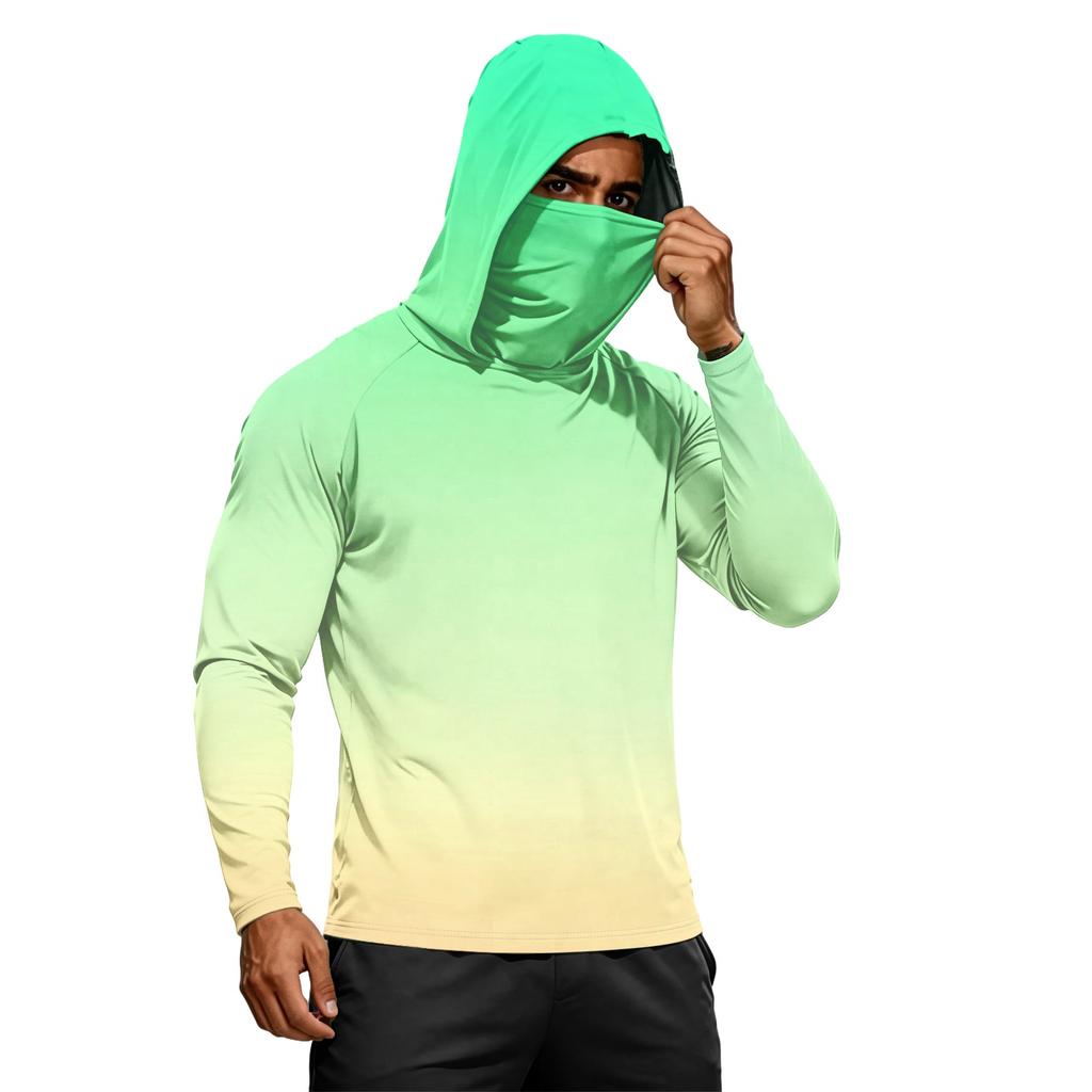Herren Sommer Langarm Hoodie UPF50+ Sonnenschutz Schnelltrocknend Fitness Sportshirt Leicht Atmungsaktiv Outdoor Activewear