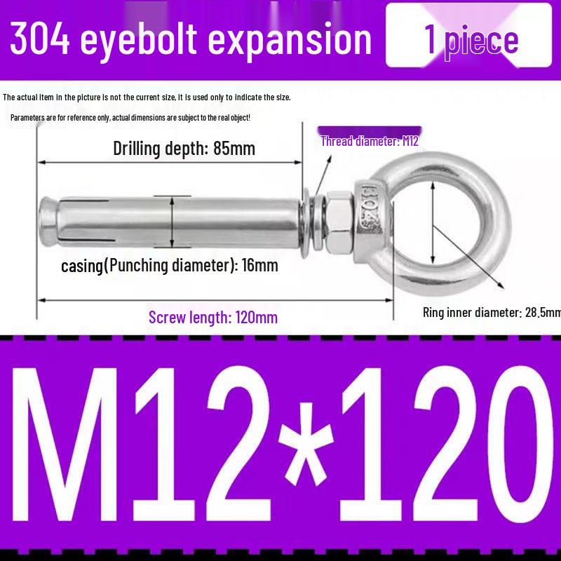 304 Stainless Steel Expansion Bolt with Ring Hook, M6/M8/M10/M12.