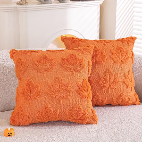 Autumn Pillow Cover Plush Faux Fur Pillowcase with 3D Leaf Art Farmhouse Bohemian Style Invisible Zipper Pillow Case