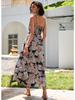 European and American Print Waist-Cinching Summer Midi Sling Dress for Women