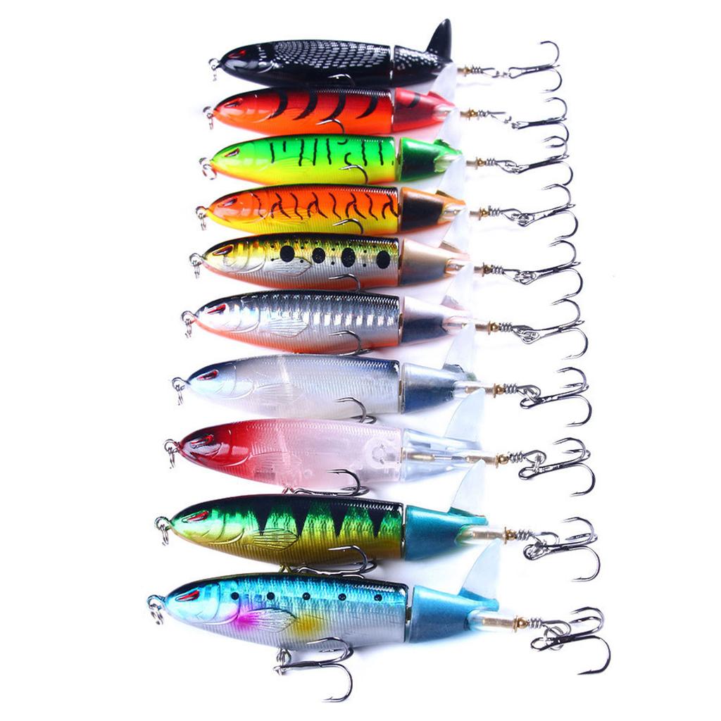10Pcs Propeller Baits Topwater Fishing Lures Artificial Baits Hard Crankbait Rotating Tail for Saltwater & Freshwaters