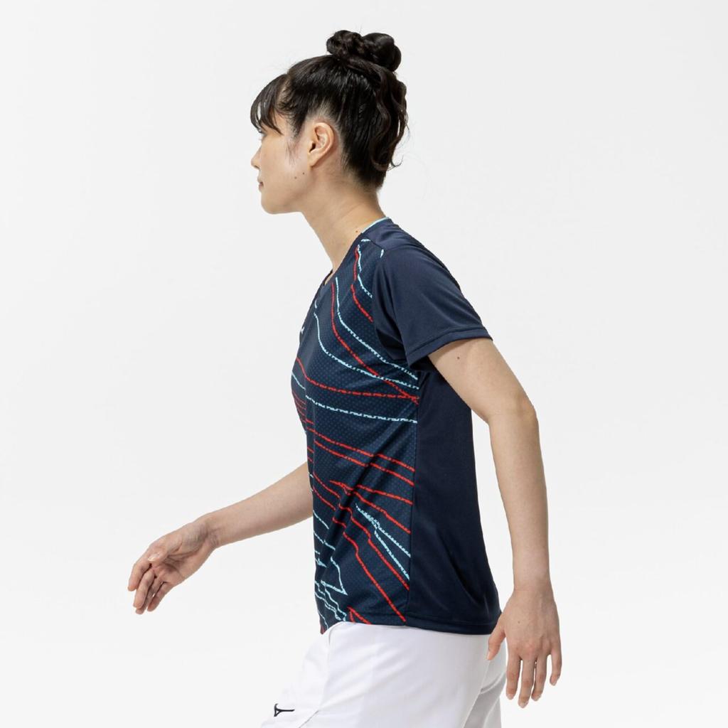 Short Sleeve Game Dynamotion Perfect for Club Navy Size M Women's Tennis/Badminton Shirt, Sweat-Wicking, Quick-Drying, Fit, Activities, Blue,