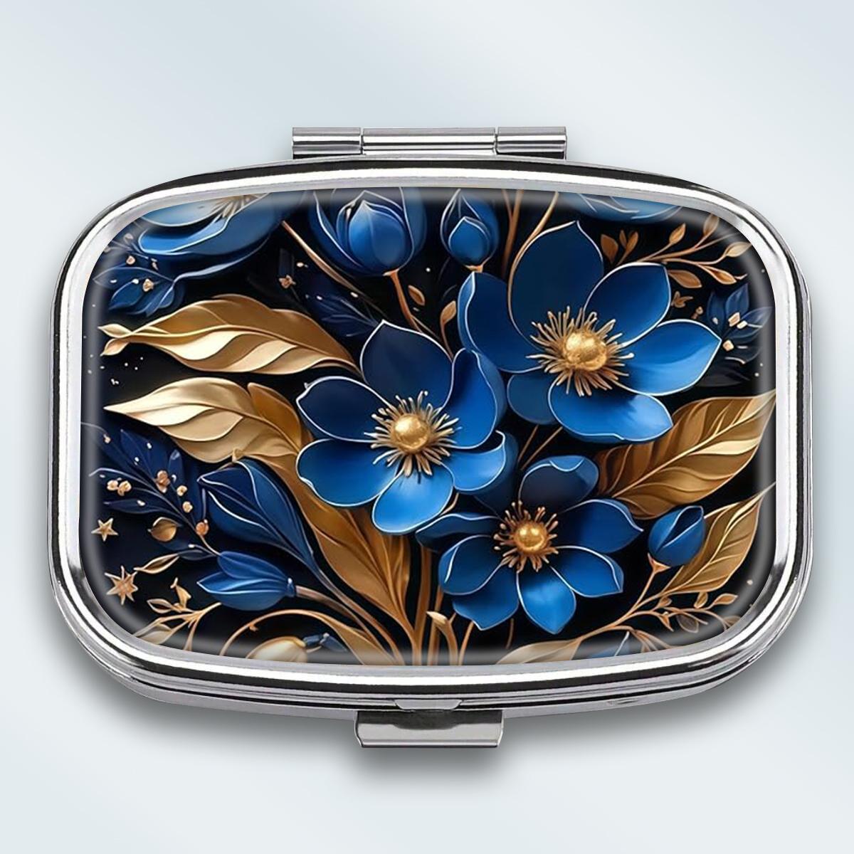 

Portable Pill Box with 2 Compartments, Mini Metal Medicine Organizer Case, Cute Printed Pill Container for Vitamins, Pills, Jewelry, Travel, Daily Use