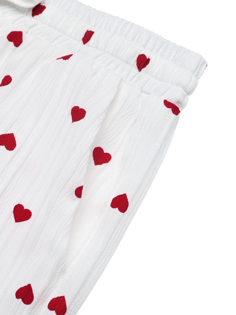 European & American Women's 2026 Heart Pattern Lace-up Wide-Leg Pants - Summer Casual Wear