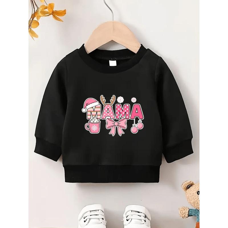 European sizes Christmas Simple Letter Print Pattern, Soft and Comfortable Thin Round Neck Sweatshirt for Kids Aged 0-3 Years