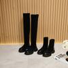 Schwarze Stiefel Damenstiefel mit langem Schaft dicksohlig 2025 neu Herbst und Winter dickabsatz elastisch dünne Stiefel Damen Ein-Pedal Freizeitschuhe