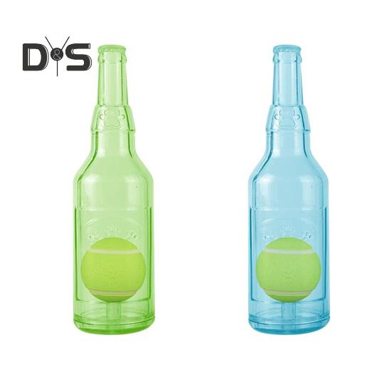 Water Bottle Dog Toy Squeaky Dog Chew Toys for Aggressive Chewers Interactive Plastic Water Bottle with Tennis Ball for Dogs