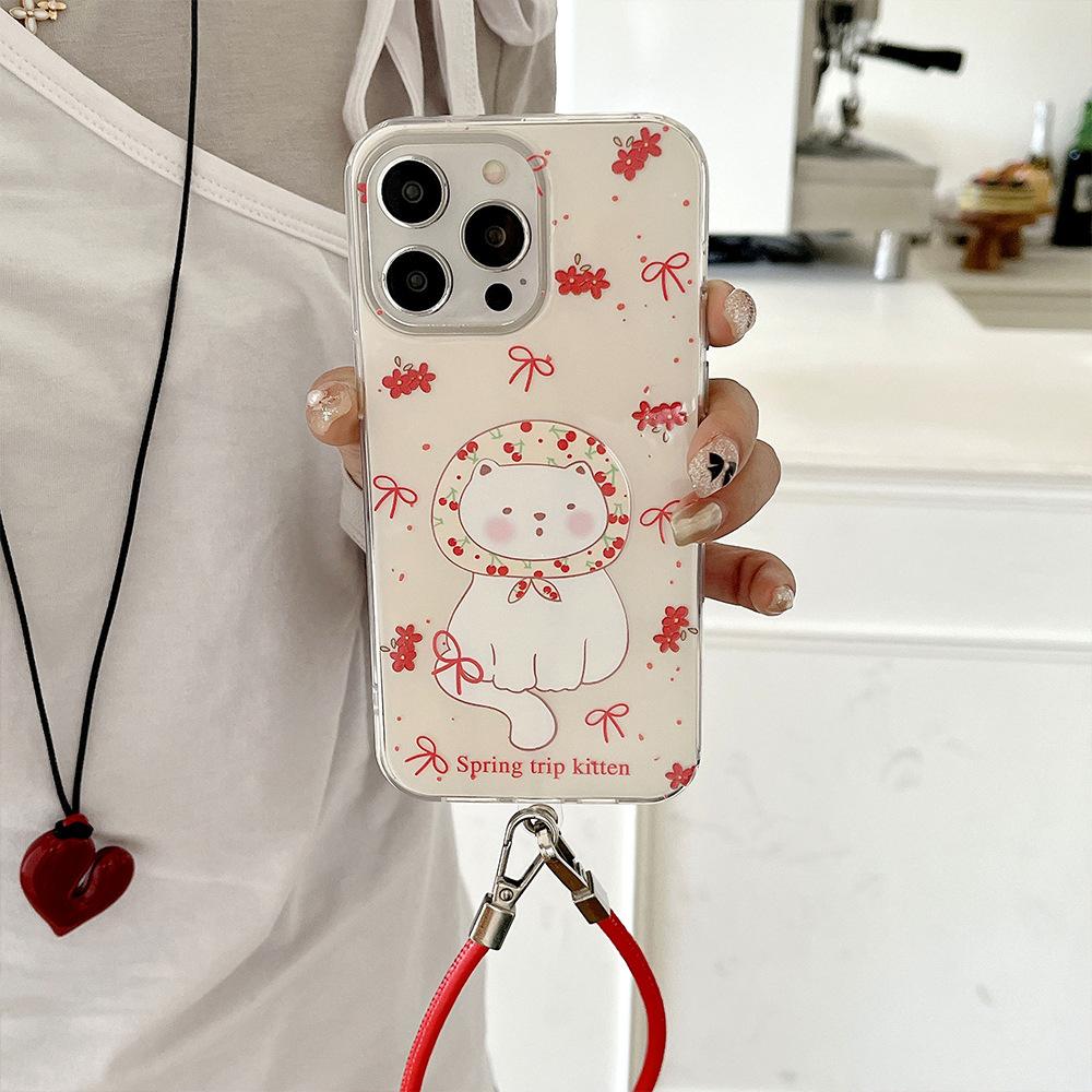 Cute Cats Suitable for Apple 16 Mobile Phone Case Iphone15 Protective Case 14 Leather Rope 13promax Soft Edge Hard Shell