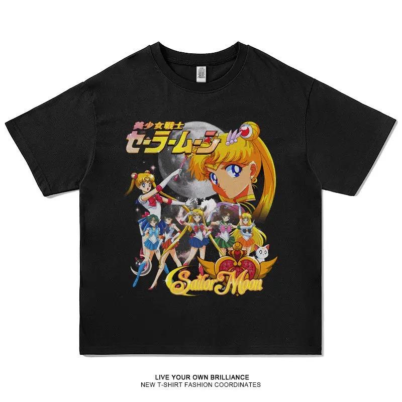 Stylish Black Cotton T-Shirt Featuring Sailor Moon Tsukino Usagi Anime Graphic with Classic Retro 90s Print T-Shirt