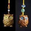 Vintage Owl Hanging Decoration Green Sandalwood Mobile Keychain Pendant Statue Courtyard Balcony Wind Chime Home Deco