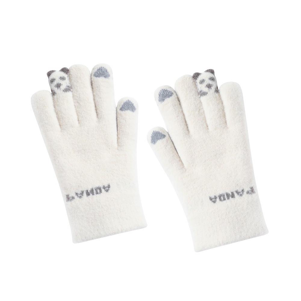 Women's Autumn Winter Split-Finger Plush Windproof & Coldproof Cute Knitted Gloves - DZ103