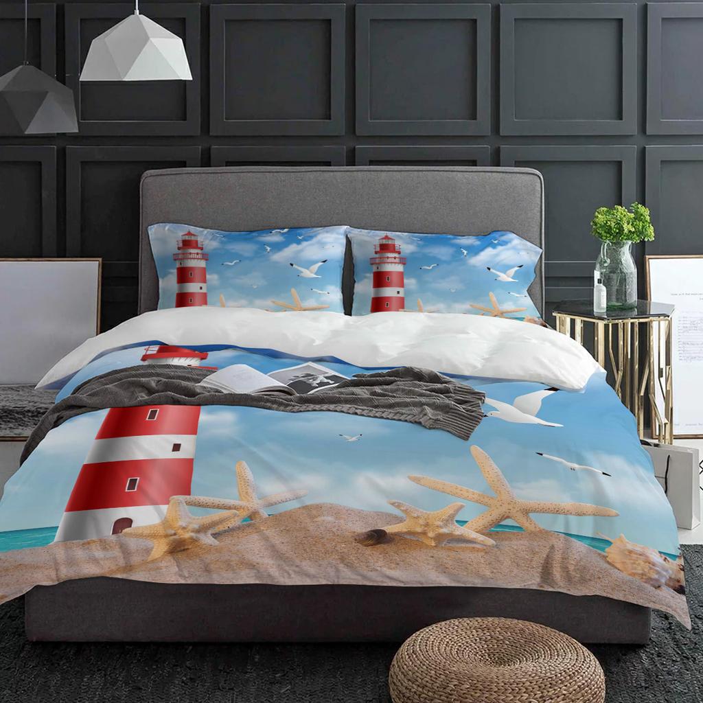 Sea Beach Lighthouse Starfish Seagull Duvet Cover With Pillow Case Custom 3pcs Bedding Set Quilt Cover Double Bed Home Textile