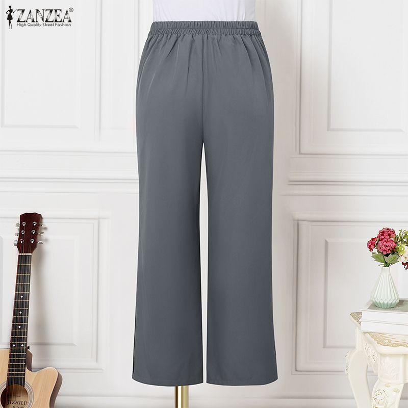 ZANZEA Women Casual Elastic Waist Loose Long Pants
