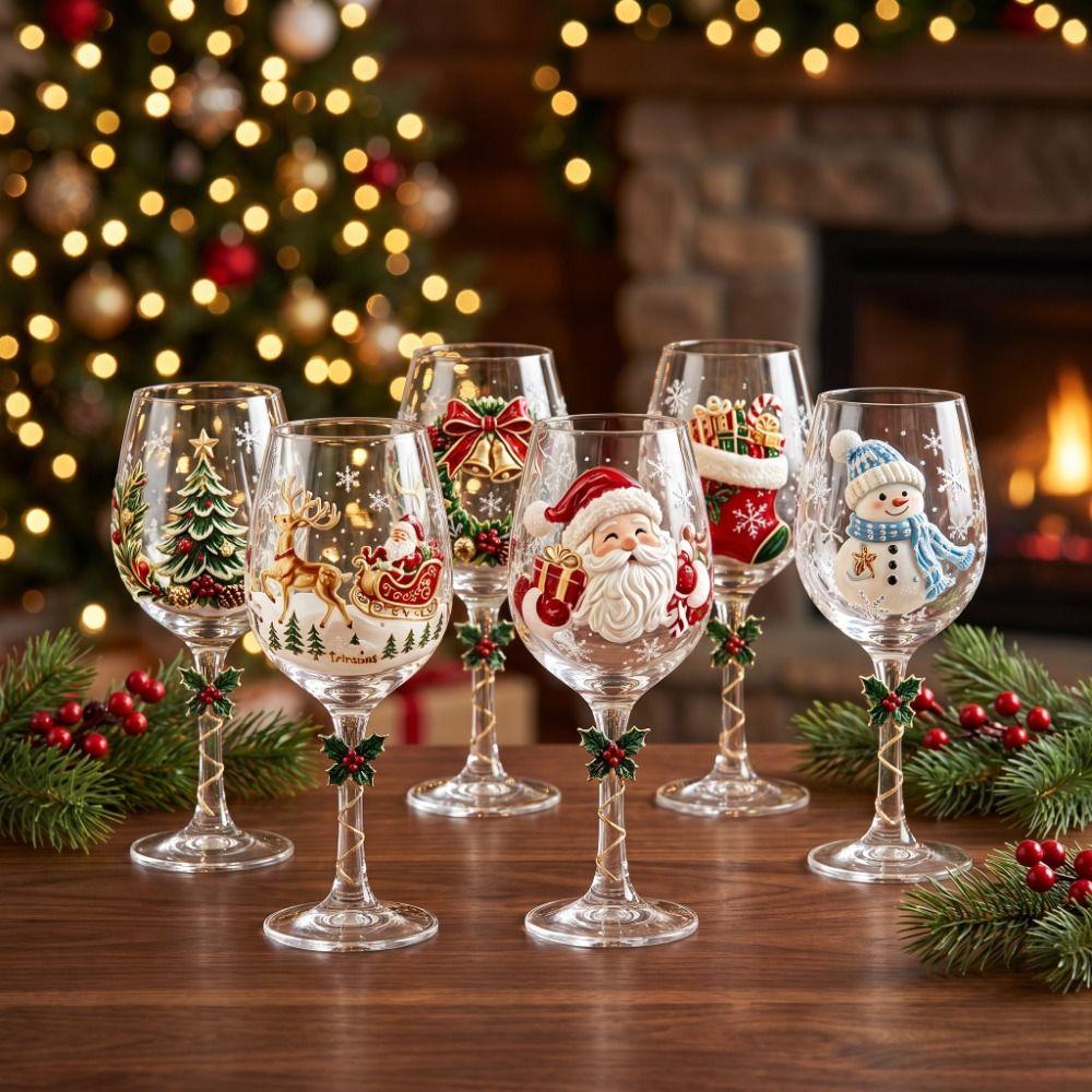 Glassware Santa Claus Christmas Wine Glass Elk Transparent Glass Goblet Snowman 3D Creative Tall Glass Christmas