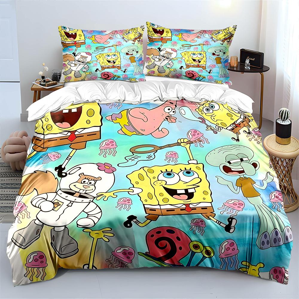 

3PC Cartoon SpongeBob Printed Bedding Set for Kids Boys Girls New 3d Printed Bed Cover Duvet Cover Pillow Case Bedroom Decor 135X200cm