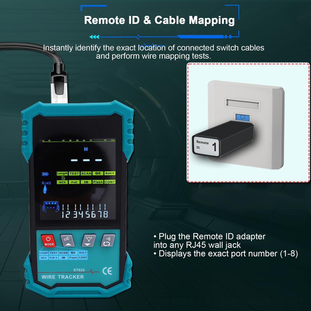 Network Cable Tester with POE Voltage Detection, Wire Tracker, RJ45 Length Measurement (400m), Cable Continuity Test,