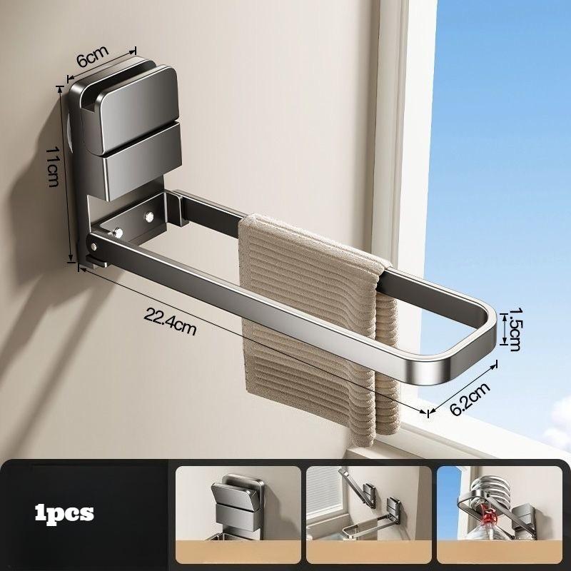 Bathroom Suction Cup Foldable Towel Rack Storage Rack серый