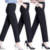 Velvet-Lined High-Waisted Straight Leg Pants for Middle-Aged & Elderly Women - Spring & Autumn Winter Wear