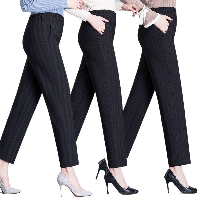 Velvet-Lined High-Waisted Straight Leg Pants for Middle-Aged & Elderly Women - Spring & Autumn Winter Wear