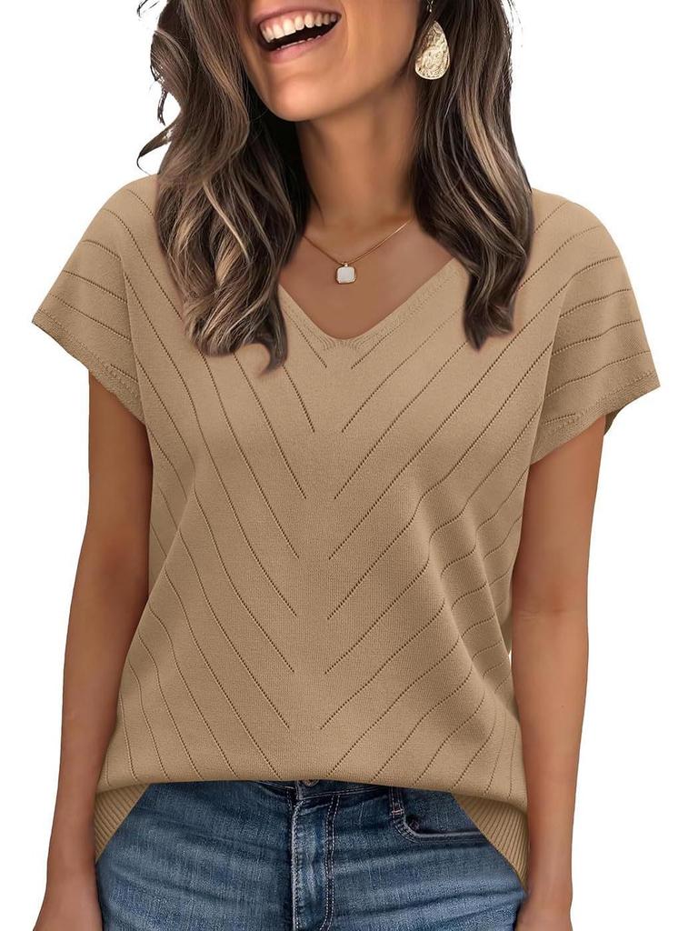 2026 Summer Hot Trend Beach Vacation Cap Sleeve V-Neck Hollowed-Out Casual Knit Sweater for Women