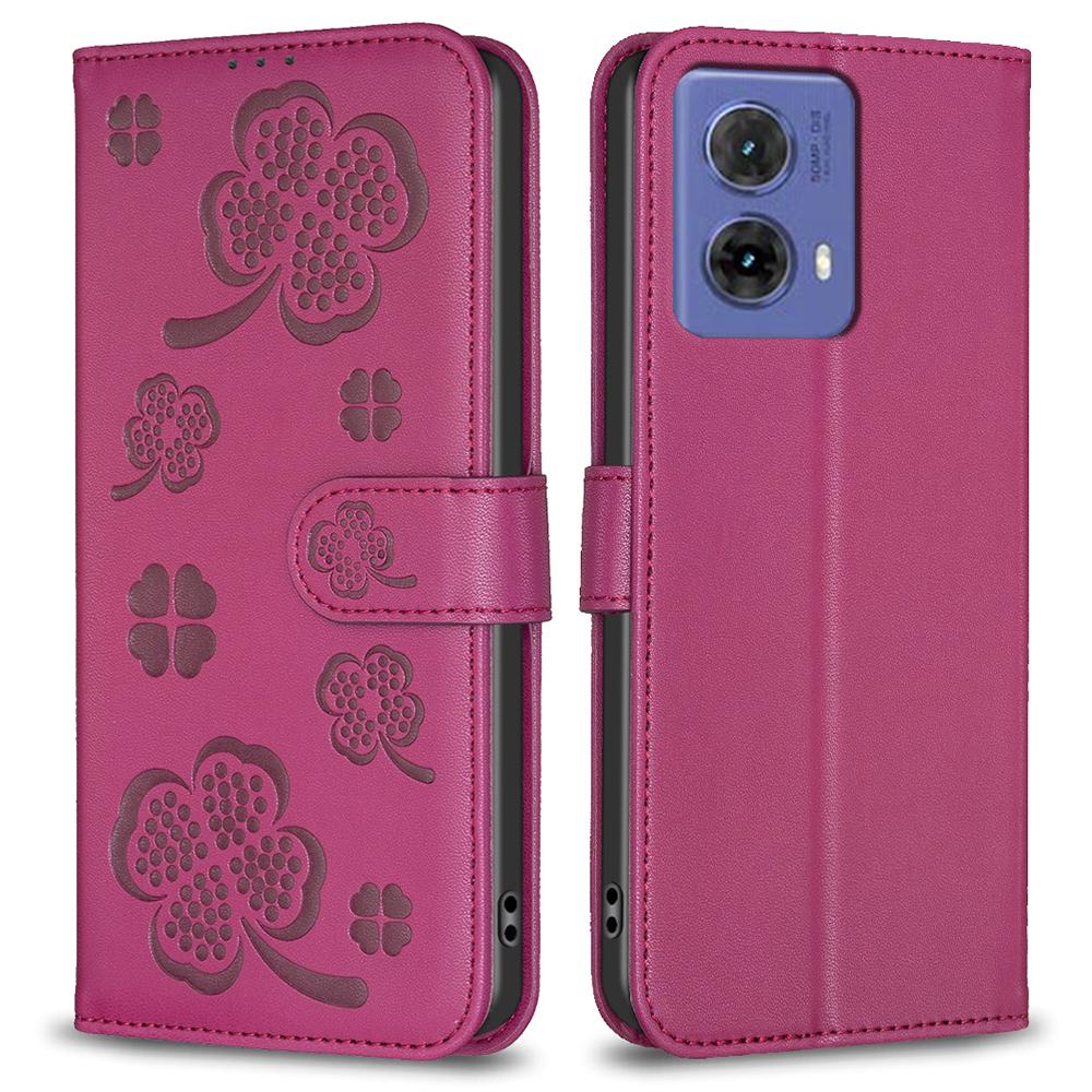 

For Motorola Moto G85 5G/S50 Neo 5G Case Clover Pattern PU Leather Wallet Phone Cover Rose