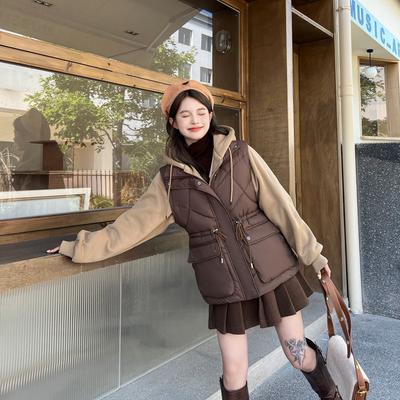 Winter Vest Sweater Hooded Fake Two-piece Down Cotton Jacket Waist Jacket Female Girl