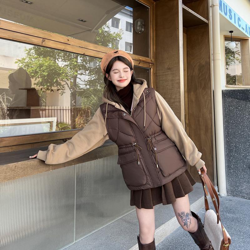 Winter vest sweater hooded fake two-piece down cotton jacket waist jacket female girl