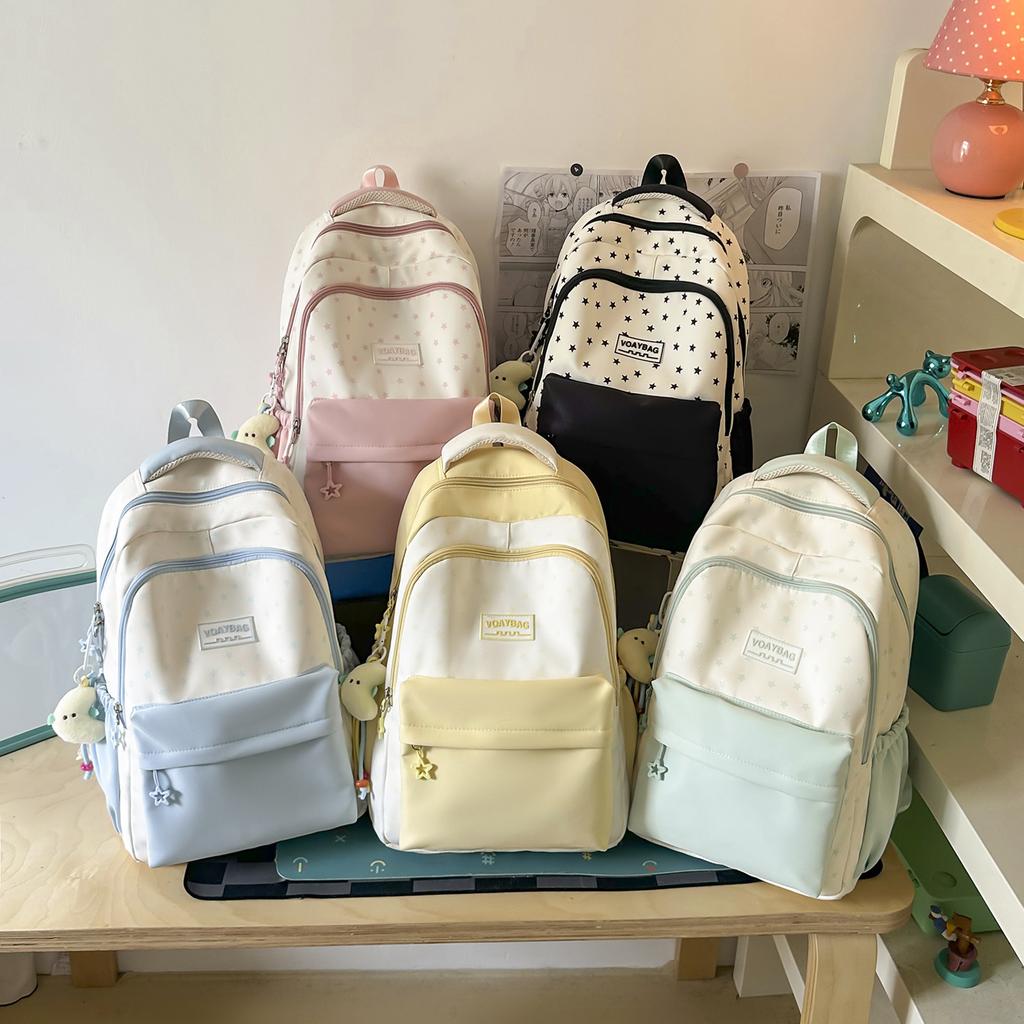 Schoolbag Mori student schoolbag female contrasting color high value campus backpack large capacity star printing fashion backpack