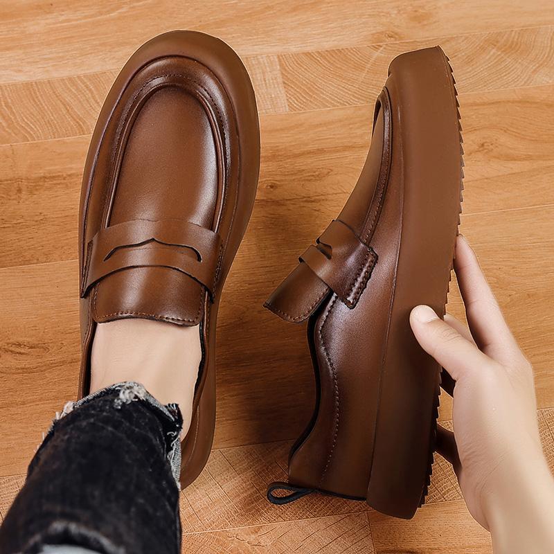 Fashion Genuine Leather Men Casual Shoes High Quality Mens Handmade Loafers All-match Mens Comfortable Sneakers New Mens Slip on Flats