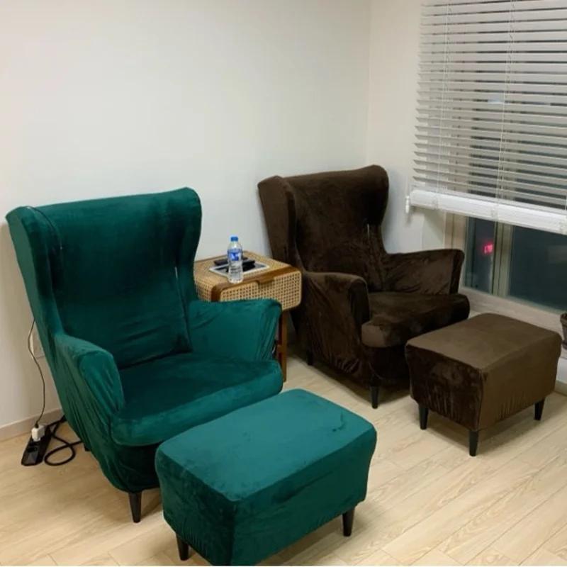 Velvet Wing Chair Cover Stretch Spandex Armchair Covers Removable Wingback Sofa Covers With Seat Cushion Cover Footstool Cover