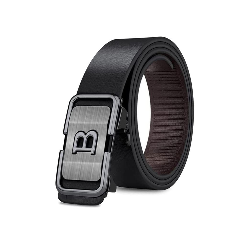 Waist Belts for Men Fashion Black Mens Belt Slide Lock Leather Belt for Men, with Click Buckle - 130cm Length, Free Adjustable, No Belt Hole