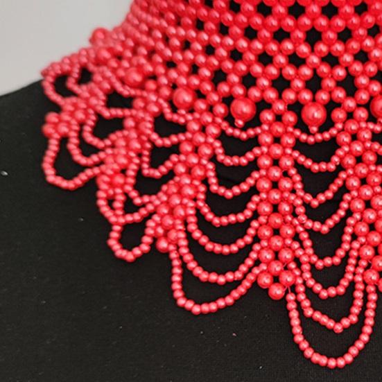Imitation Pearl Fake Collar Necklace Hollow Design Multi Layer Detachable Collar Solid Color Dress Accessory