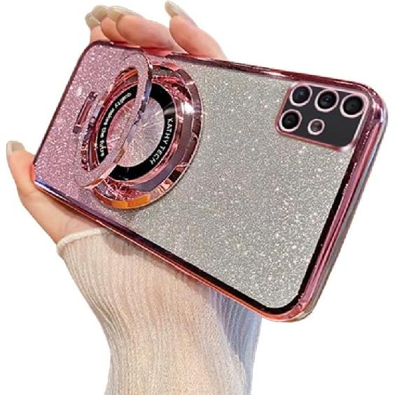 Case for Samsung Galaxy A71 4G Case Glitter Sparkly Diamond Luxury Plating Silicon TPU Soft Cover Camera Protector with Magnetic Ring Stand Holder