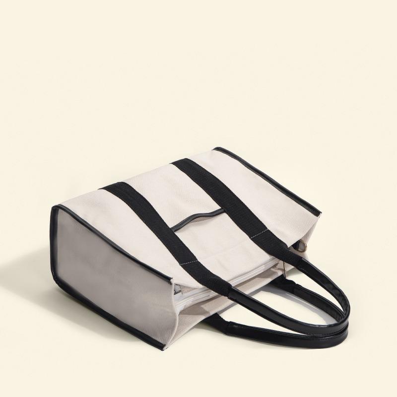 Neue High-End Baumwoll-Tragetasche mit großem Fassungsvermögen für Damen, Handtasche für den Büroalltag, Canvas-Umhängetasche mit Farbblock