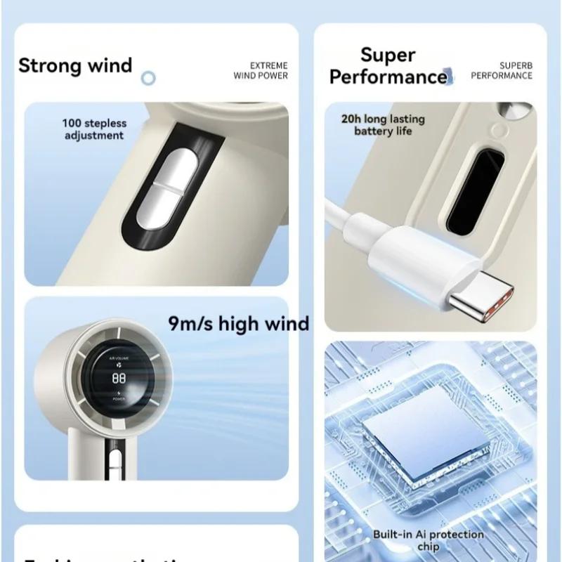 Portable Handheld Turbo Fan High-capacity Lithium Battery Personal Fan Motor Adjustable 100 Gears for Indoor and Outdoor Use