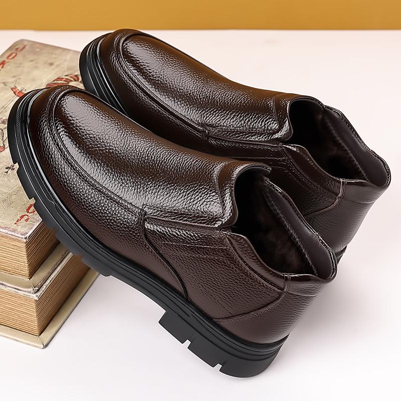 

Мужские кожаные туфли закрывают ноги, высокие хлопковые ботинки большого размера, мужские зимние бархатные утепленные теплые толстоподошвенные нескользящие ботинки 44