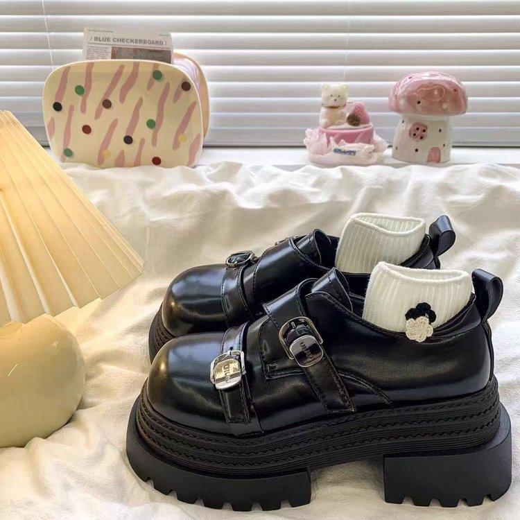 Sweet cool big head British style loafer small leather shoes women's 2025 autumn retro versatile small height increase platform single shoes