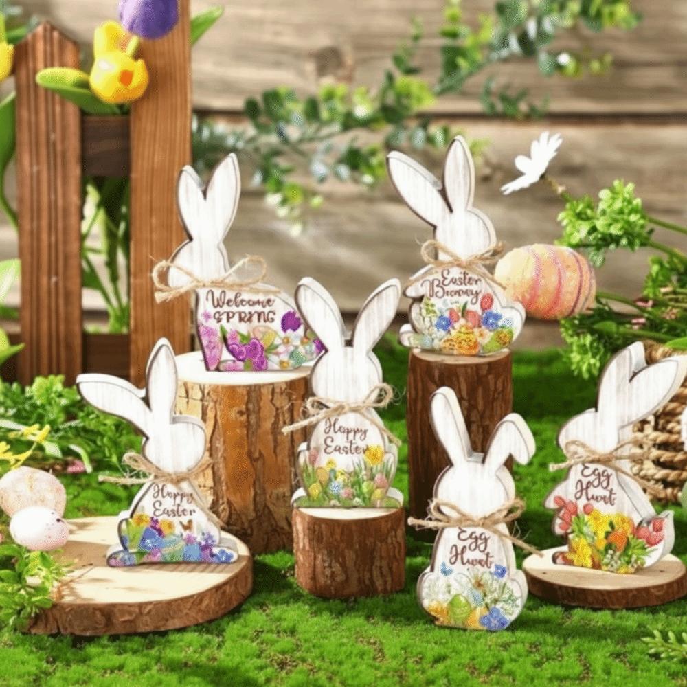 6pcs/set Bunny Shaped Wooden Bunny Table Decoration Minimalist Design Hidden Wooden Pieces Wooden Handicrafts Table Logo