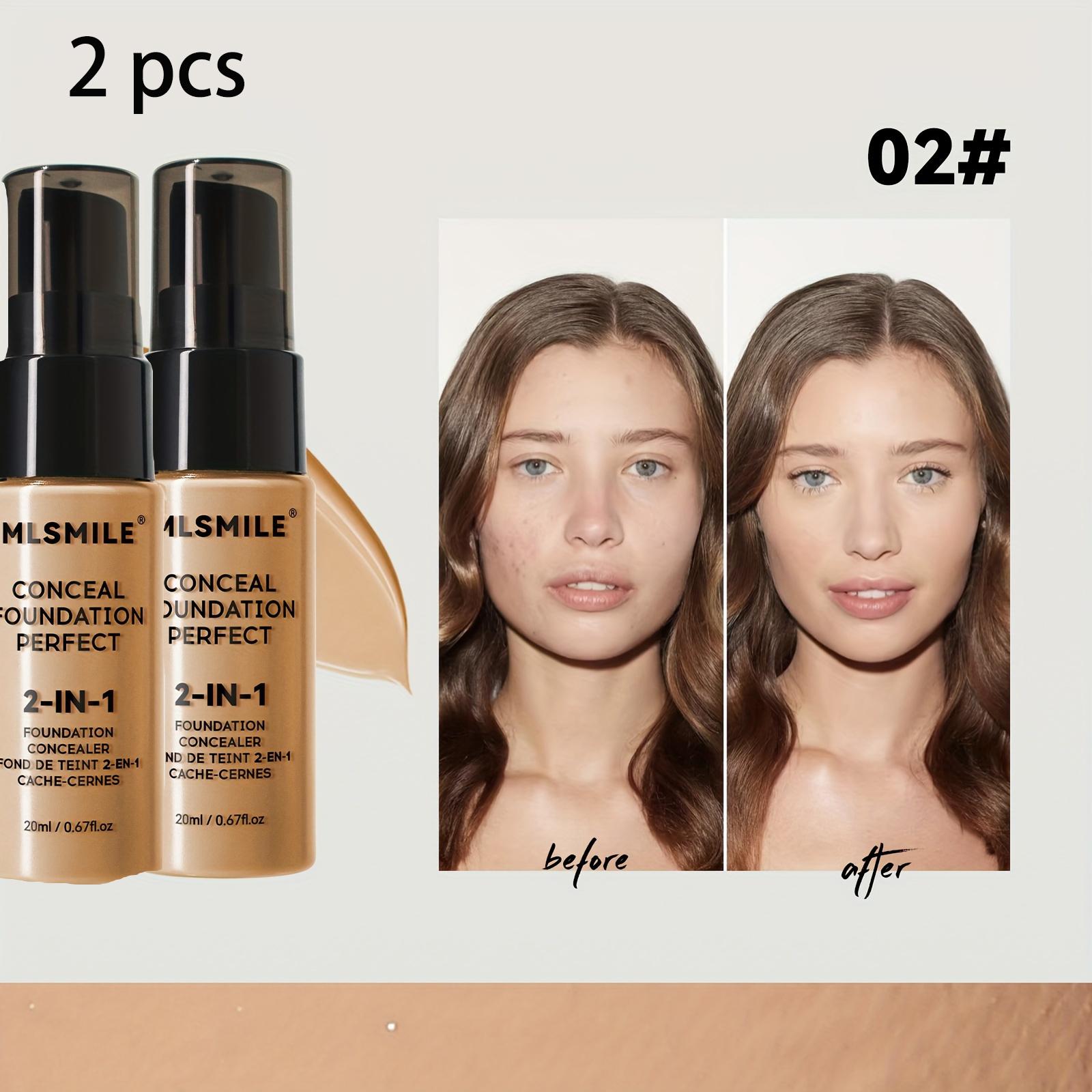 2-in-1 Oliecontrole Vloeibare Foundation En Concealer, Volledige Dekking Langhoudend Waterdichte Foundation Make-up 20ml
