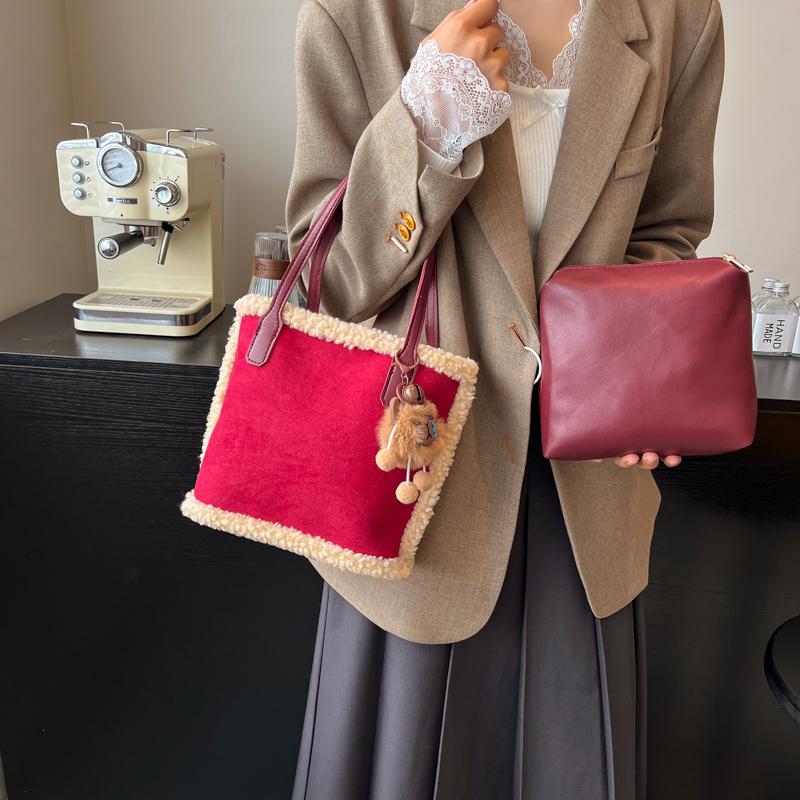 New Year's Bag, Winter New Lamb Wool Handbag, Versatile Large-capacity Mother and Child Bag, Christmas Plush Handbag.