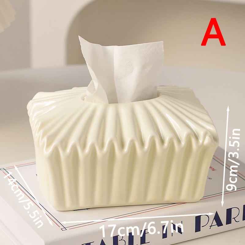 Ceramic Tissue Box Geometric Fold Superimposition Desktop Storage Container Paper Towel Holder Tissue Holder Home Decoraction