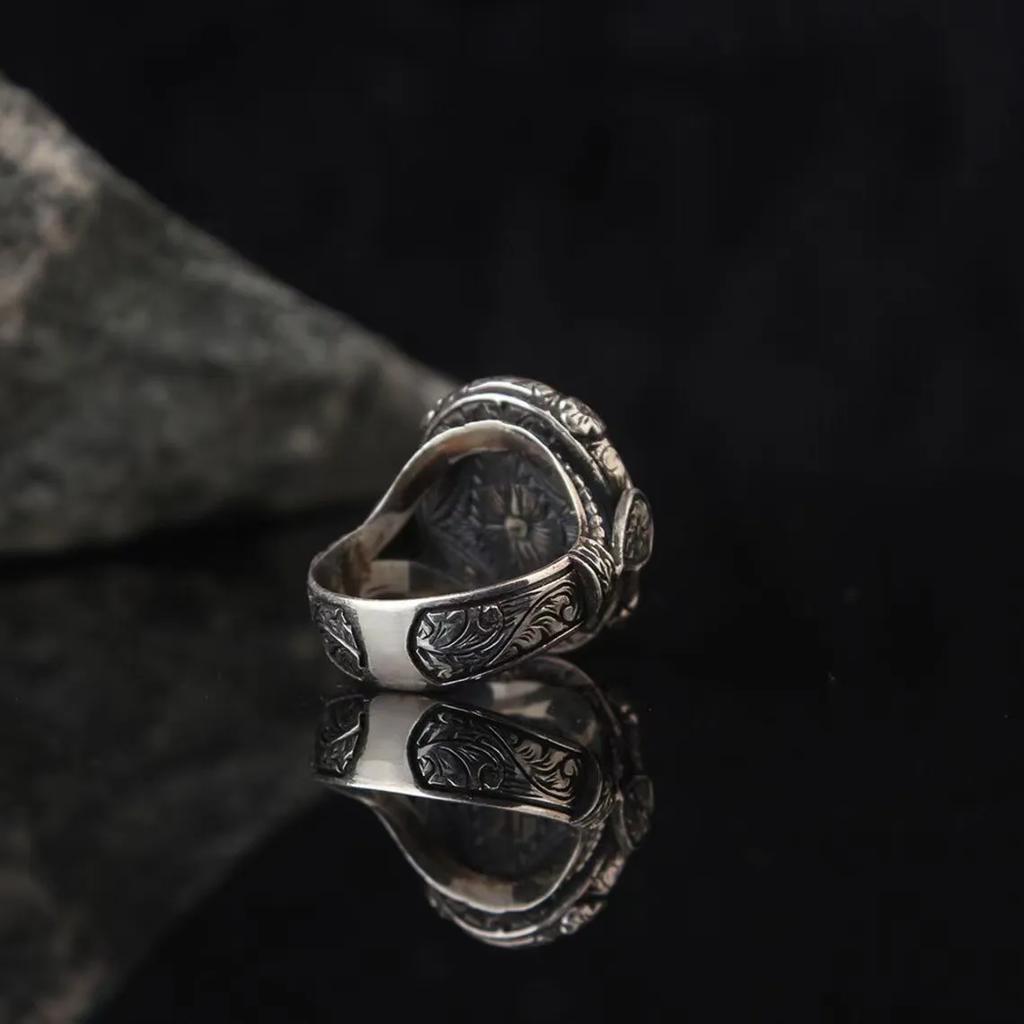 Hip-hop Style Men's Magic Eye Silver Opening Aged Ring