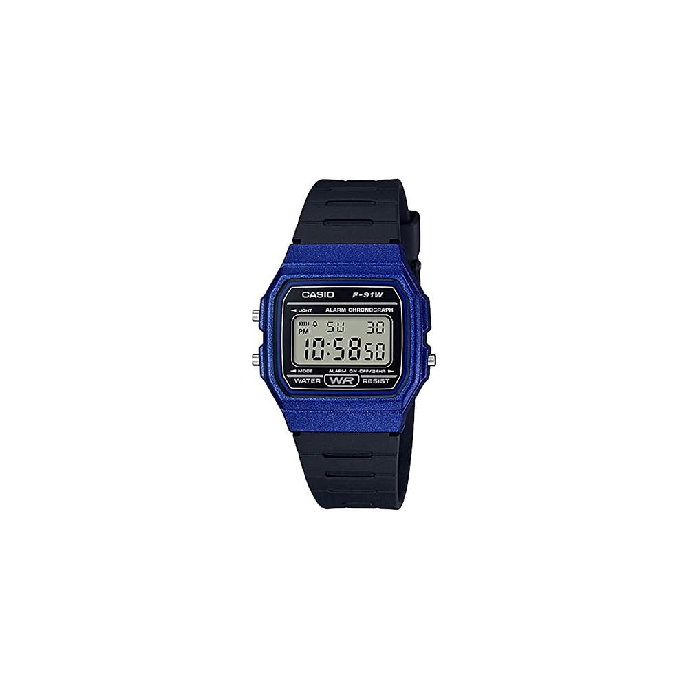 Casio F-91WM-2A Quartz Watch Unisex Metallic Blue Water Resistant Lightweight Design