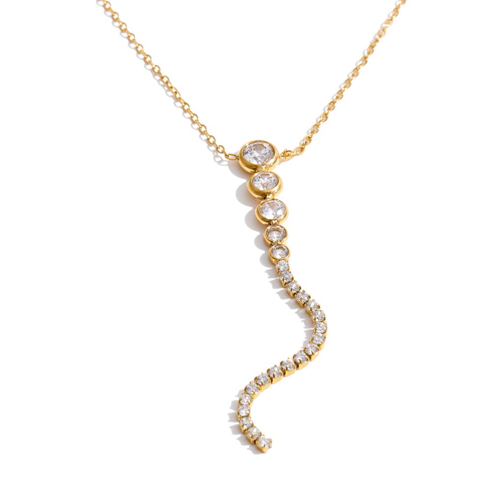 Yhpup 42+5cm Stainless Steel Bling Cubic Zirconia Drop Necklace High Quality Dainty Summer Fashion Prethoracic Sexy Jewelry